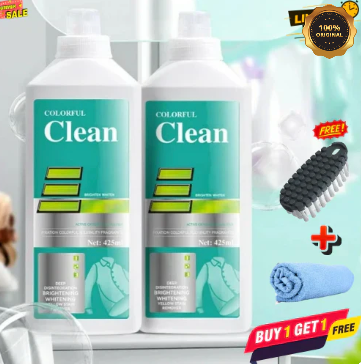 8 in 1 Colour Bleach Laundry Detergent Stain Remover ( BUY 1 GET 1 FREE )